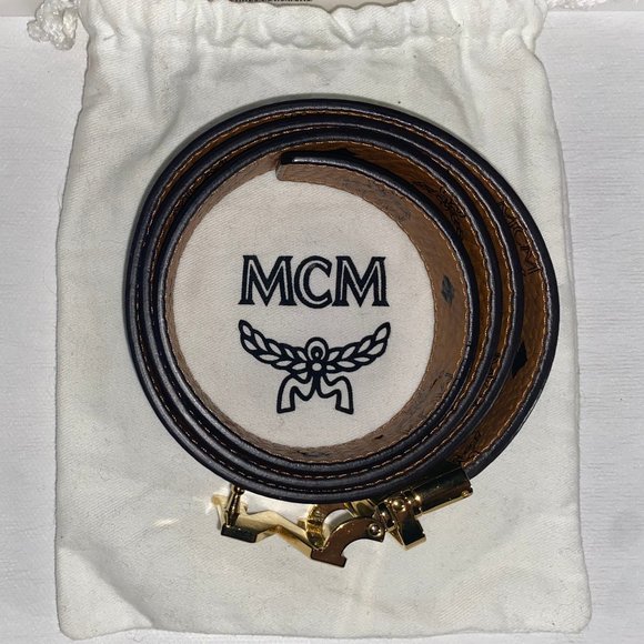Authentic - MCM Monogram Belt - Reversible - Cognac & Green - Unisex - Picture 3 of 4